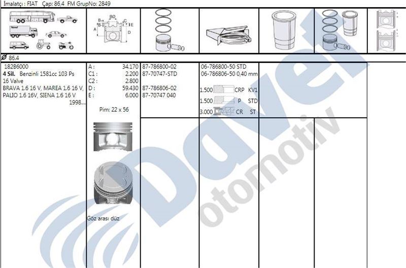 FM 87-70747 040 Piston+Segman 86.40 Mm :0.40 (16v) Palio/Marea/Bravo/Brava